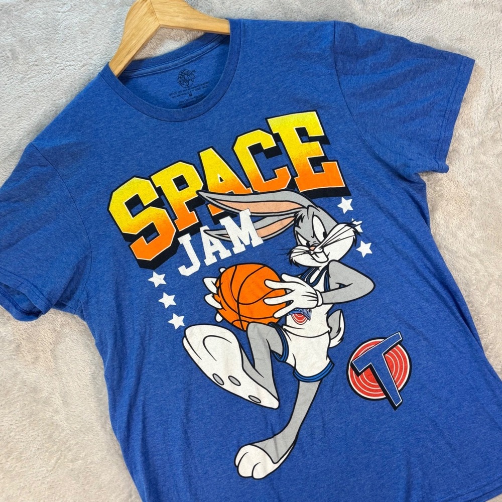 Space Jam Men's Blue Graphic T-Shirt Bugs Bunny Dunk Tee Size M‎ Basketball